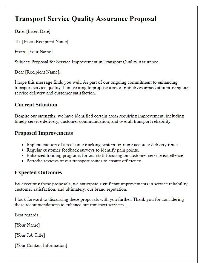 Letter template of transport service quality assurance for service improvement proposals