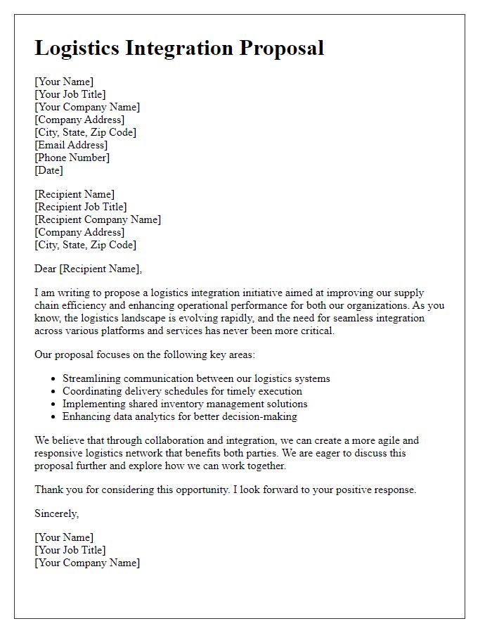 Letter template of logistics integration proposal