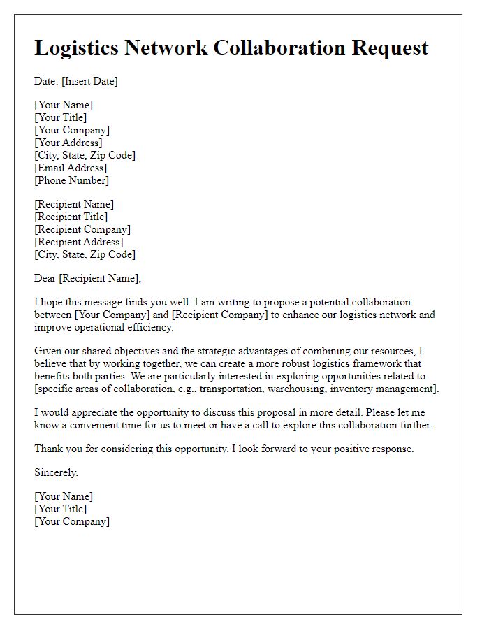 Letter template of logistics network collaboration request