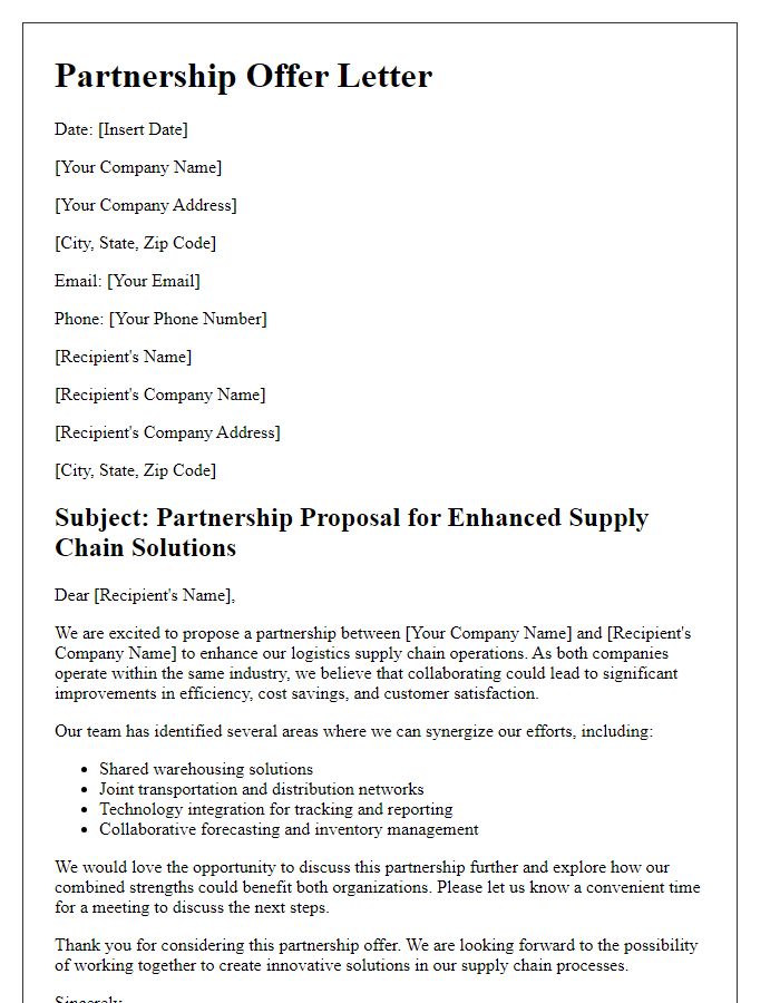 Letter template of logistics supply chain partnership offer