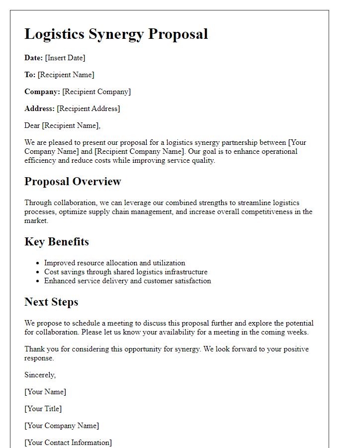 Letter template of logistics synergy proposal