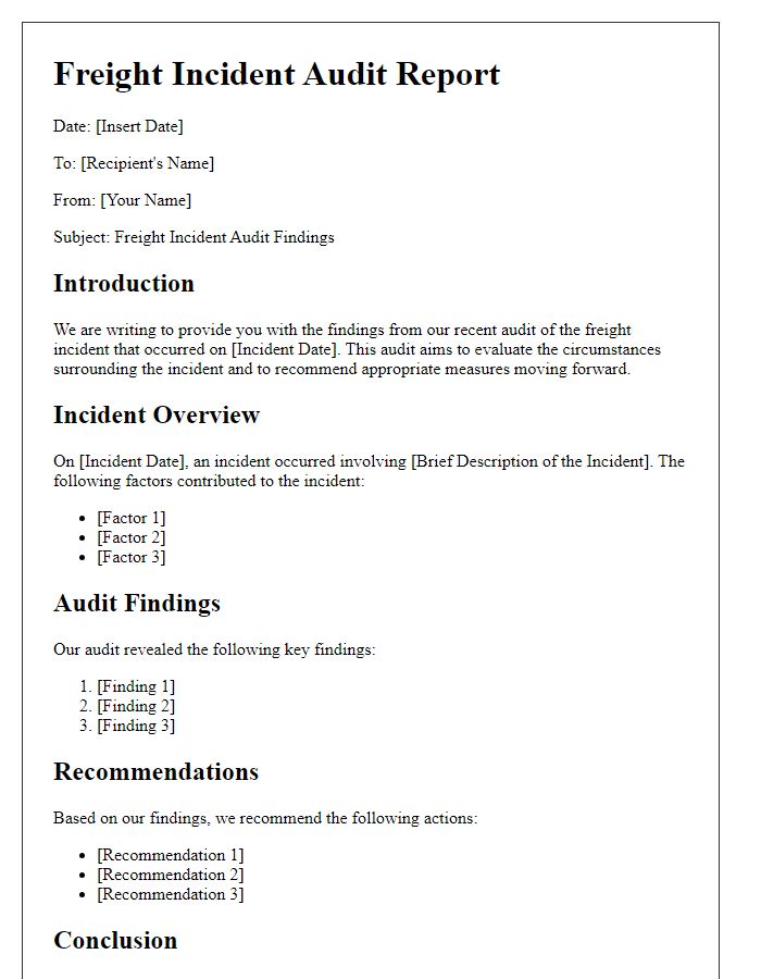 Letter template of freight incident audit