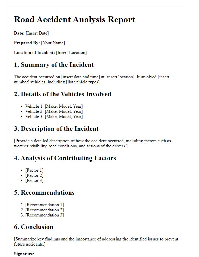 Letter template of road accident analysis