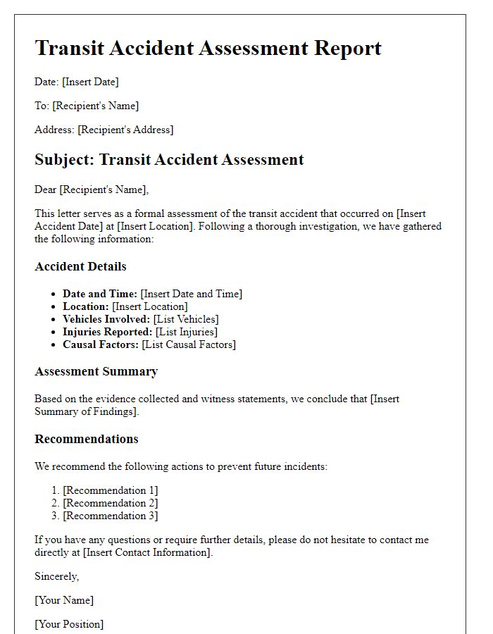 Letter template of transit accident assessment