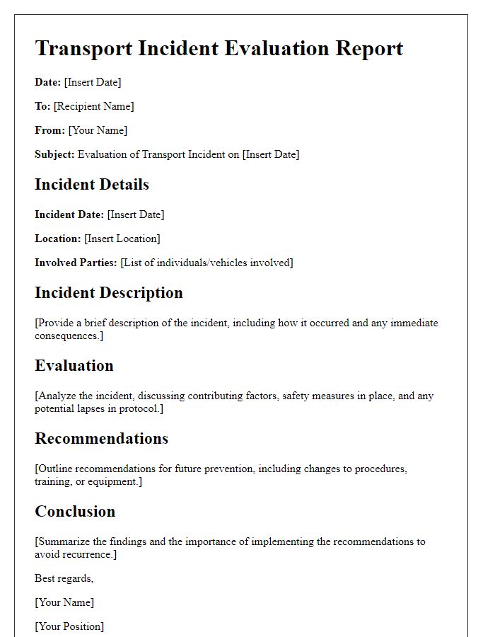 Letter template of transport incident evaluation