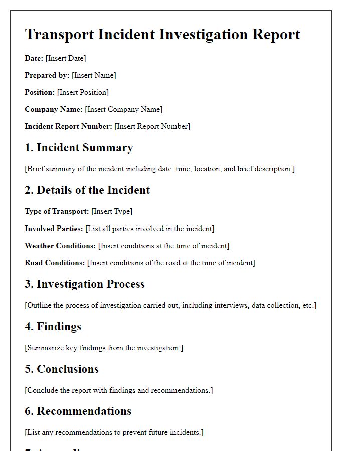 Letter template of transport incident investigation report