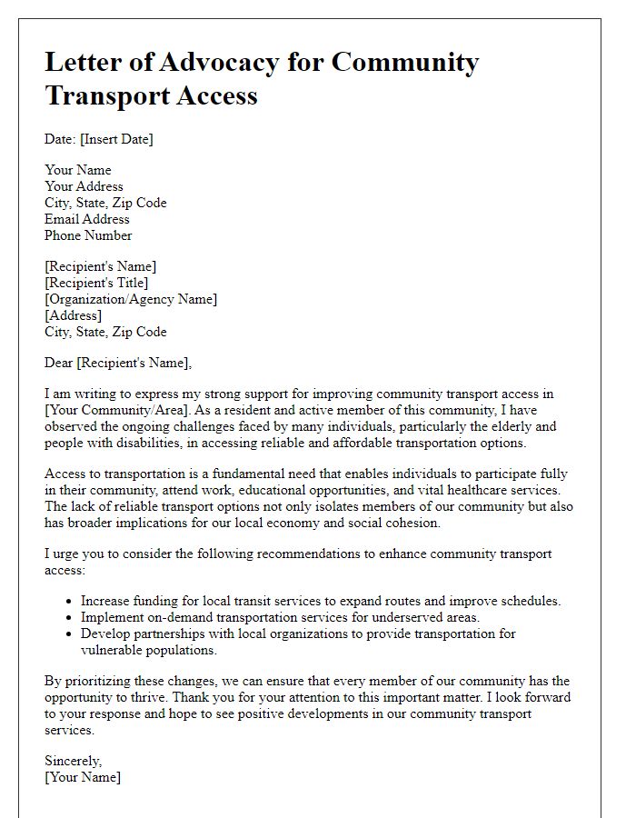 Letter template of advocacy for community transport access