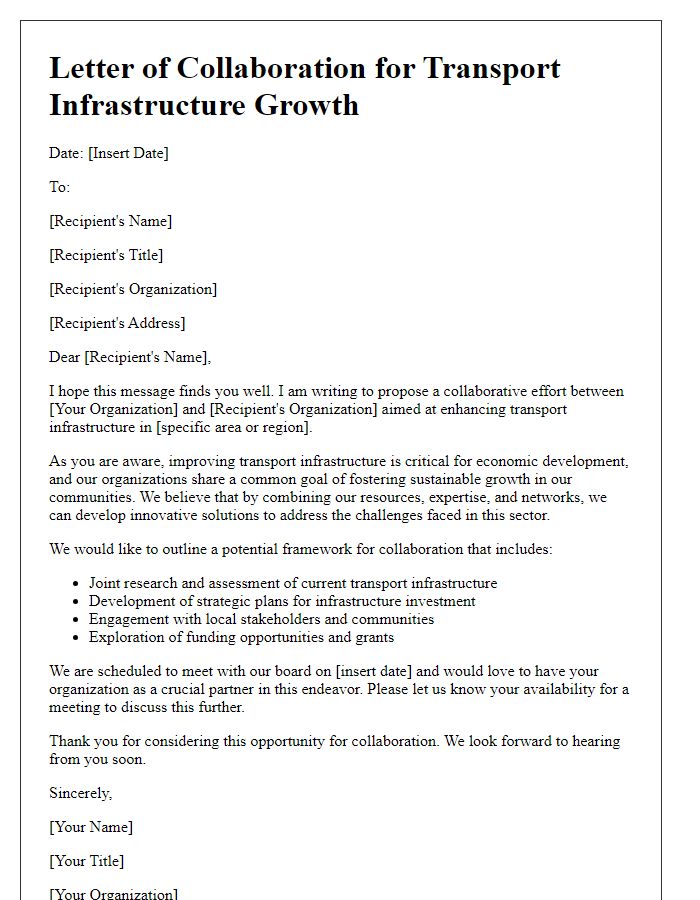 Letter template of collaboration for transport infrastructure growth