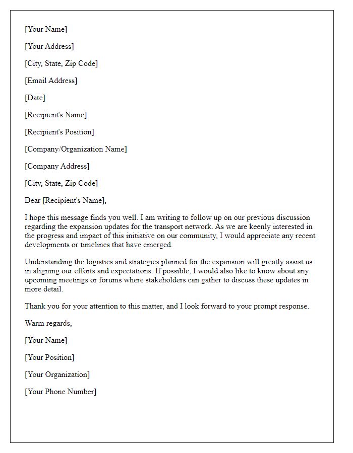 Letter template of follow-up on transport network expansion updates