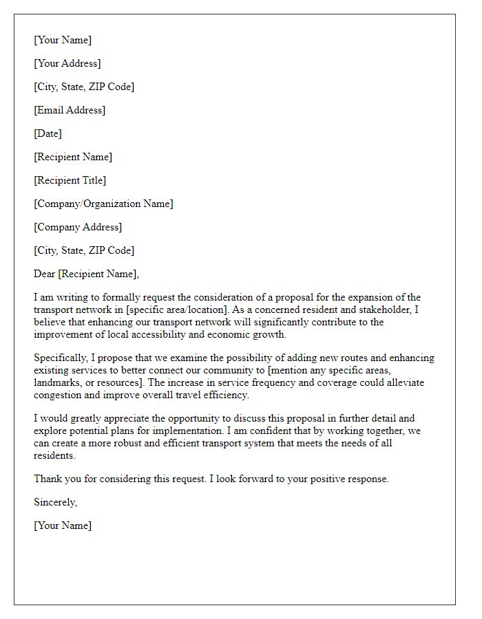 Letter template of request for transport network expansion proposal