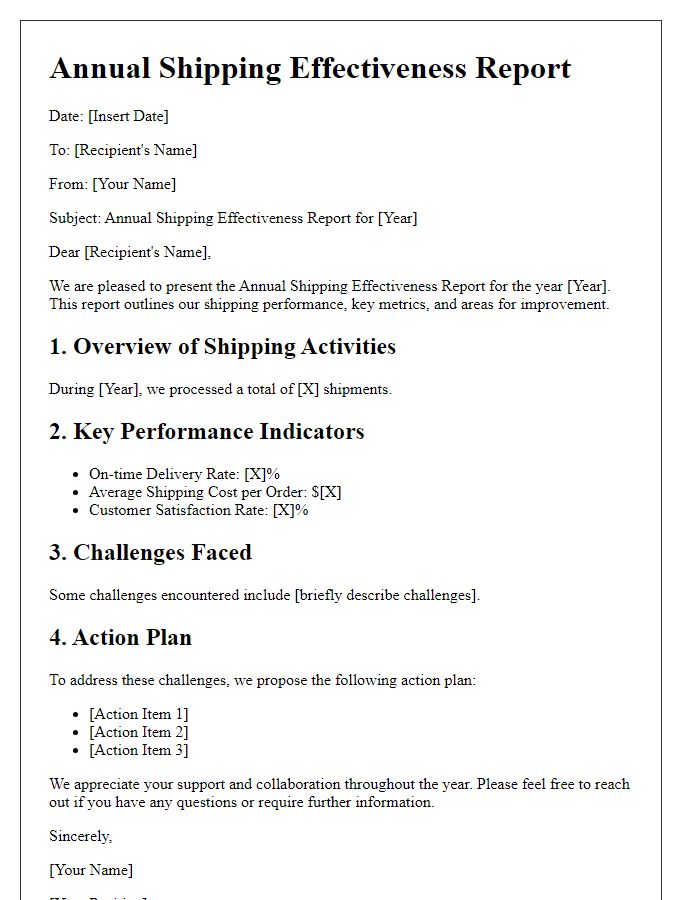 Letter template of annual shipping effectiveness report.