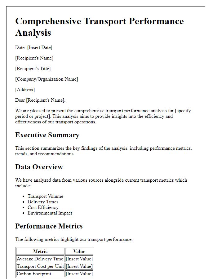 Letter template of comprehensive transport performance analysis.