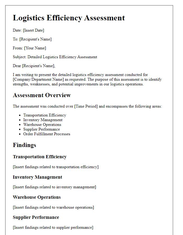 Letter template of detailed logistics efficiency assessment.