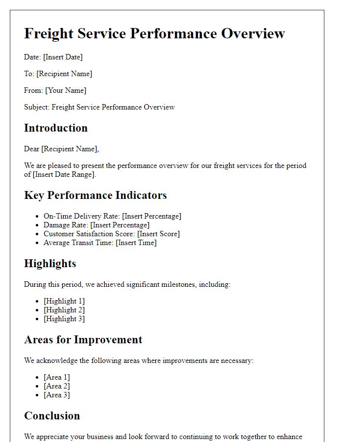 Letter template of freight service performance overview.