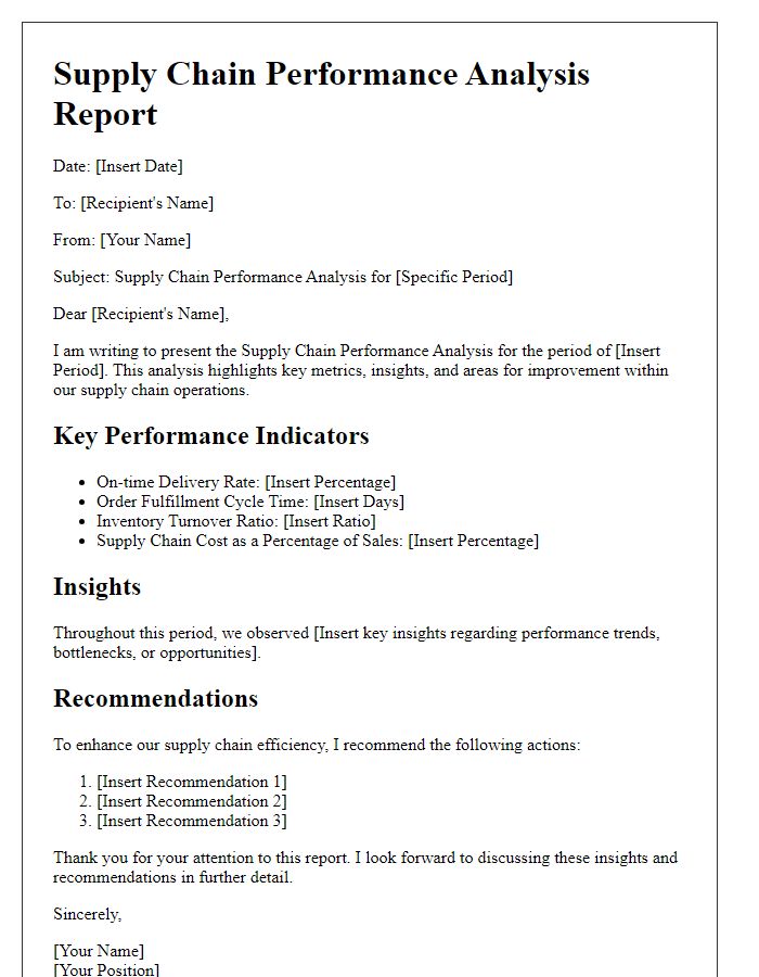 Letter template of supply chain performance analysis.