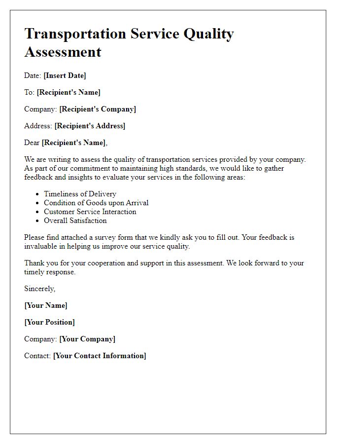 Letter template of transportation service quality assessment.