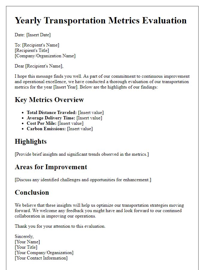 Letter template of yearly transportation metrics evaluation.