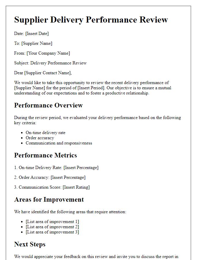 Letter template of supplier delivery performance review