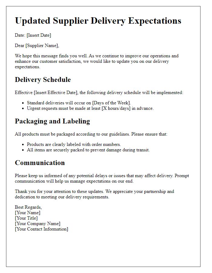 Letter template of updated supplier delivery expectations