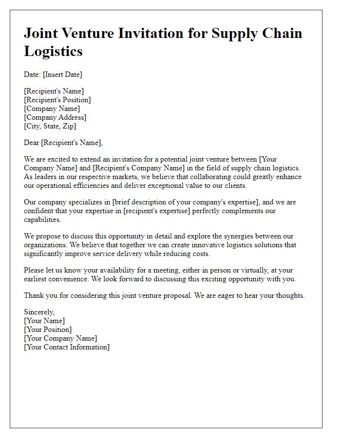 Letter template of joint venture invitation for supply chain logistics