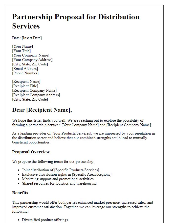 Letter template of partnership proposal for distribution services