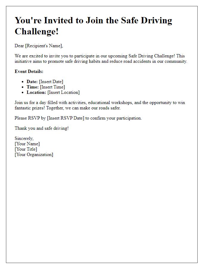 Letter template of safe driving challenge invitation