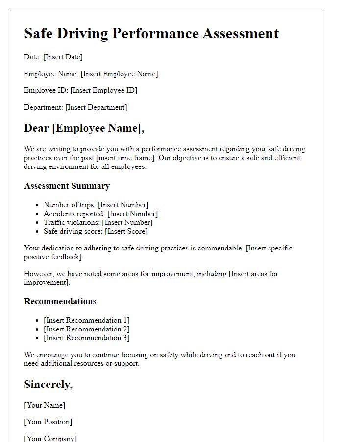 Letter template of safe driving performance assessment