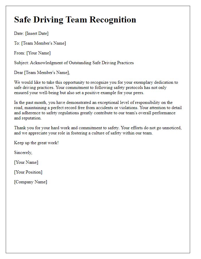 Letter template of safe driving team recognition