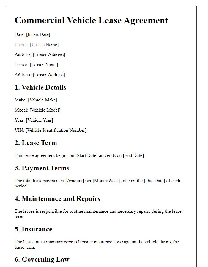 Letter template of commercial vehicle lease agreement.