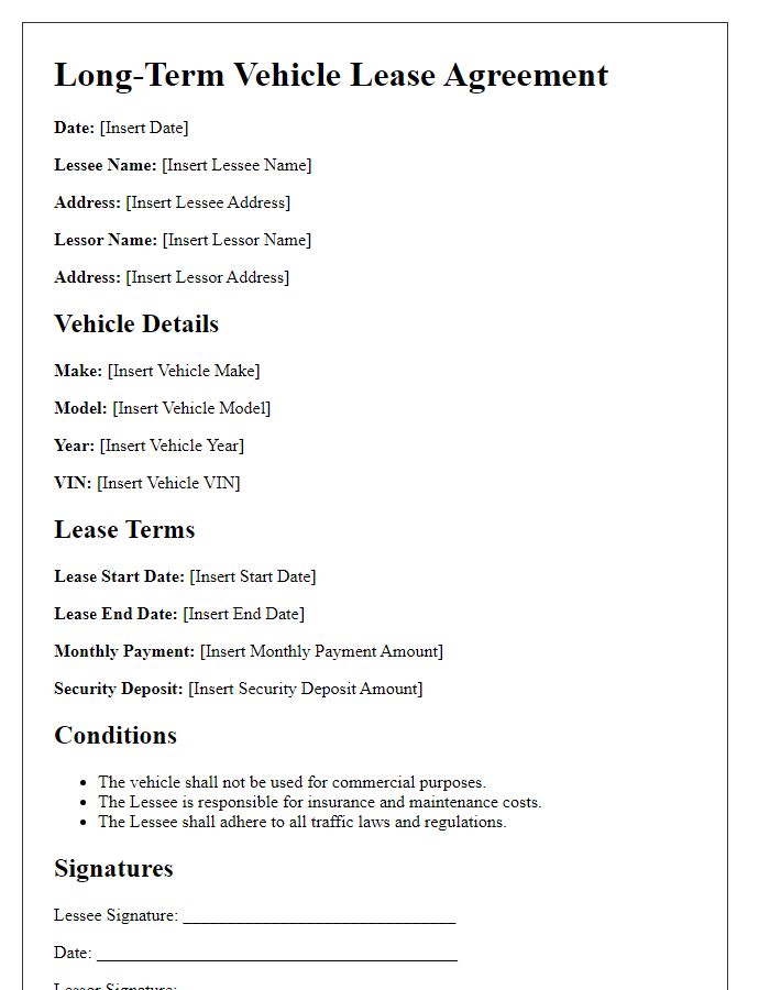 Letter template of long-term vehicle lease agreement.