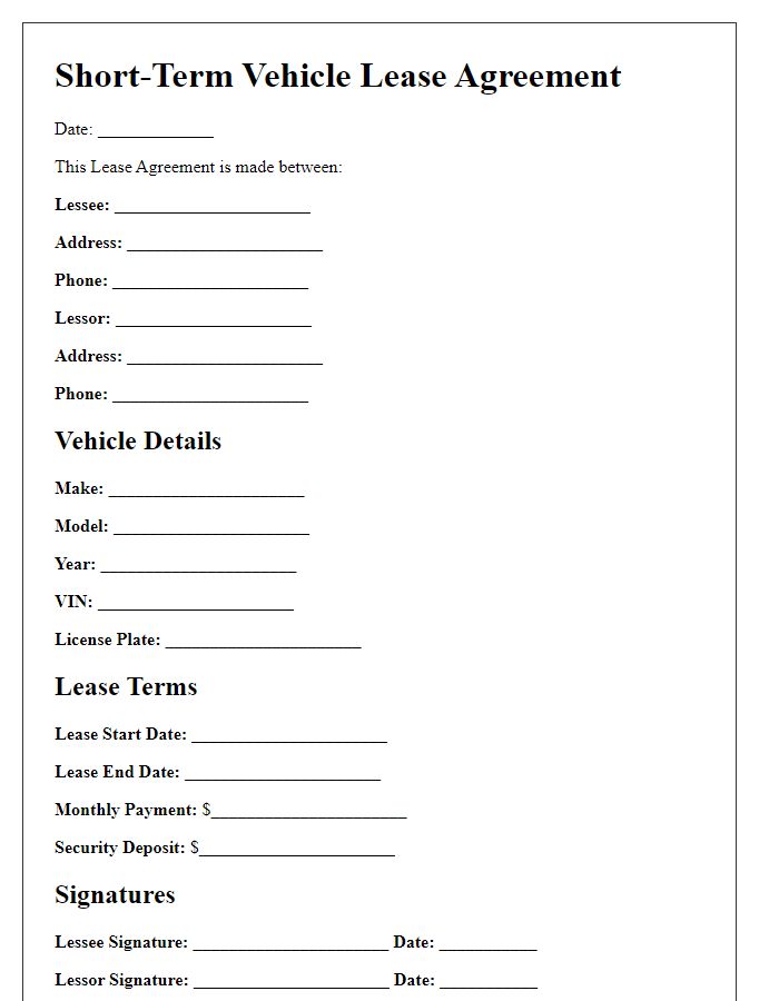 Letter template of short-term vehicle lease agreement.