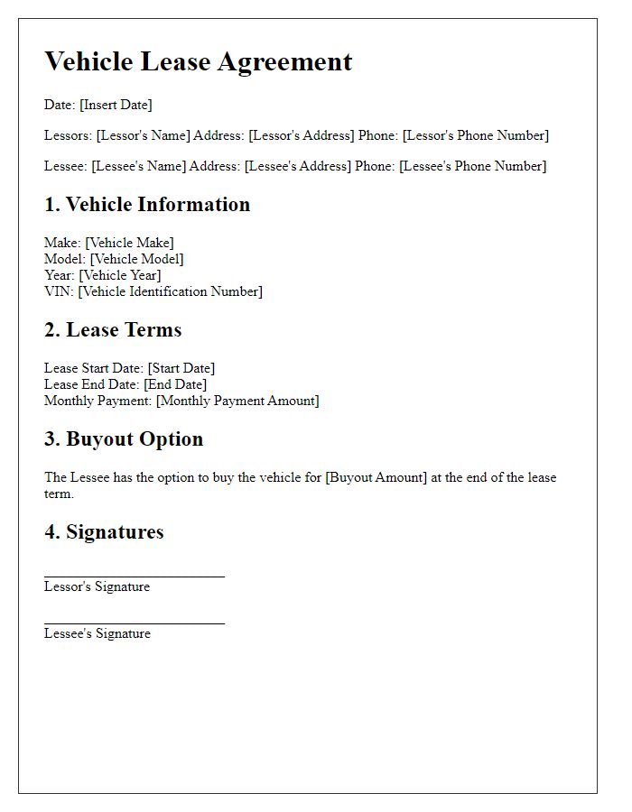 Letter template of vehicle lease agreement with buyout option.