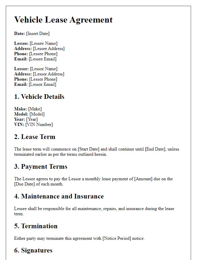 Letter template of vehicle lease agreement for fleet management.