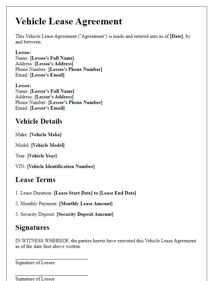 Letter template of vehicle lease agreement for individuals.