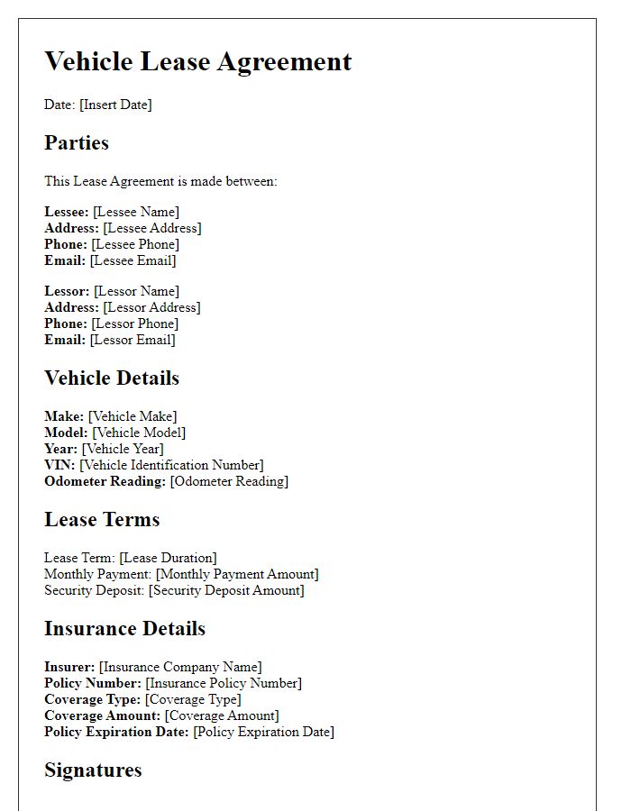 Letter template of vehicle lease agreement with insurance details.