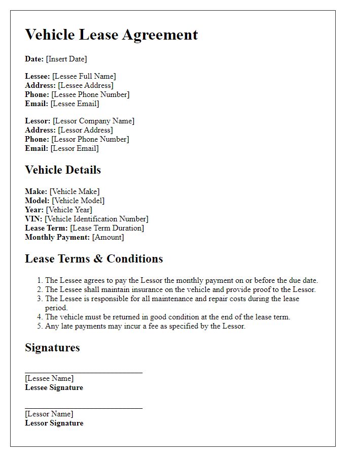 Letter template of vehicle lease agreement for luxury cars.