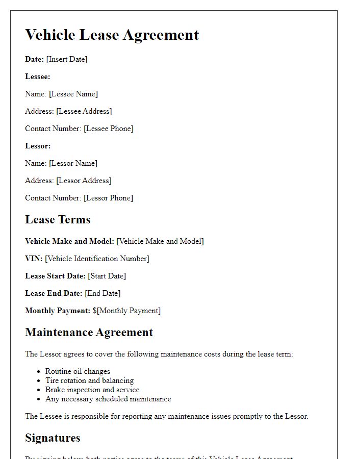 Letter template of vehicle lease agreement with maintenance included.