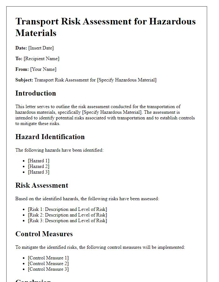 Letter template of transport risk assessment for hazardous materials.