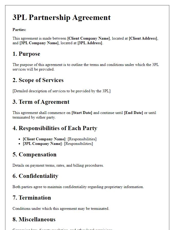 Letter template of agreement outline for 3PL partnership.