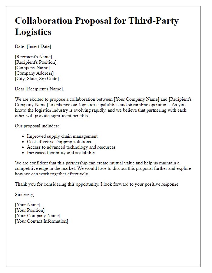 Letter template of collaboration proposal for third-party logistics.