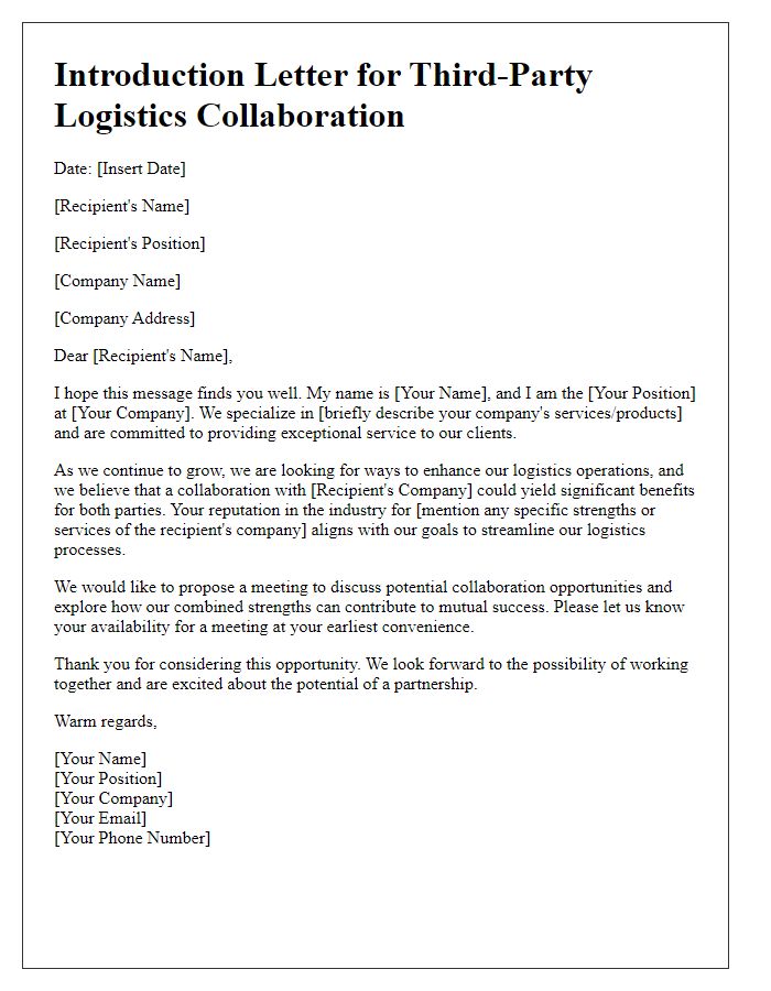 Letter template of introduction to third-party logistics collaboration.