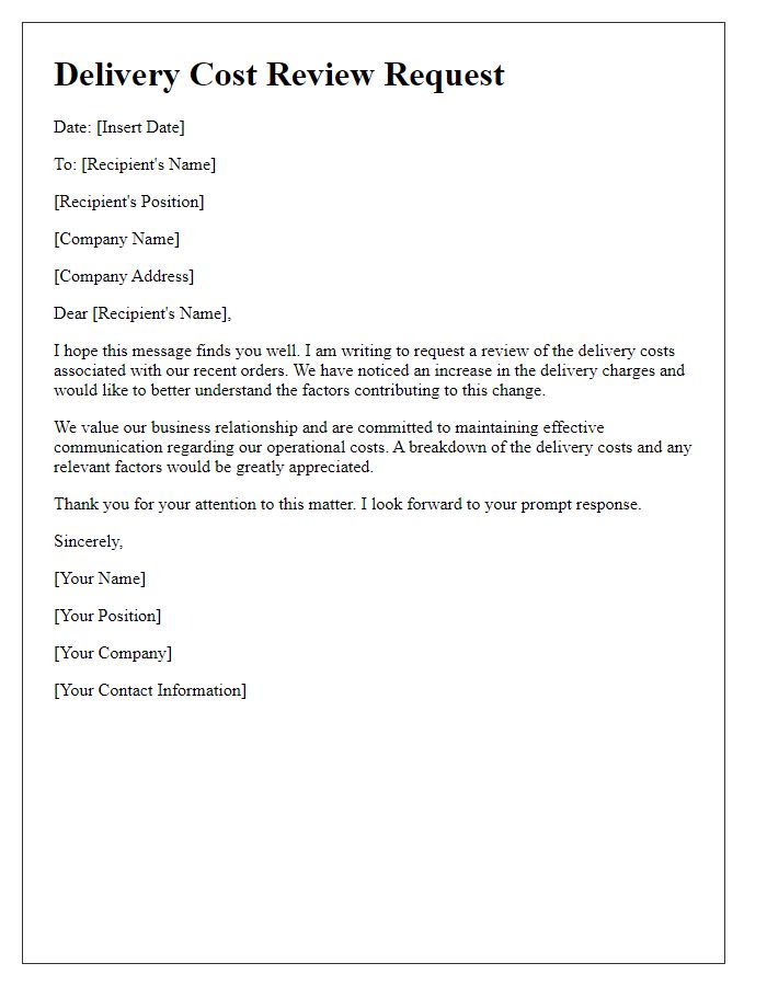 Letter template of delivery cost review