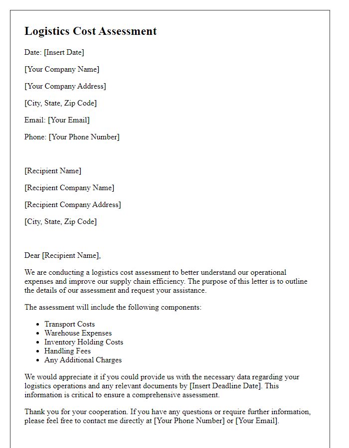 Letter template of logistics cost assessment