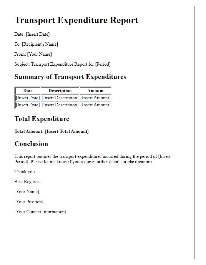 Letter template of transport expenditure report