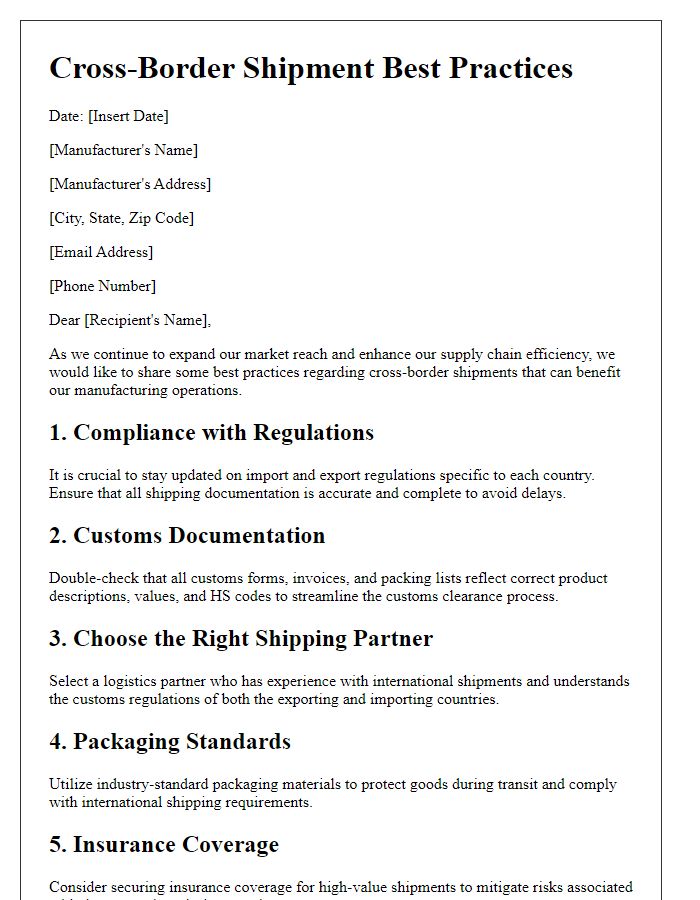 Letter template of cross-border shipment best practices for manufacturers