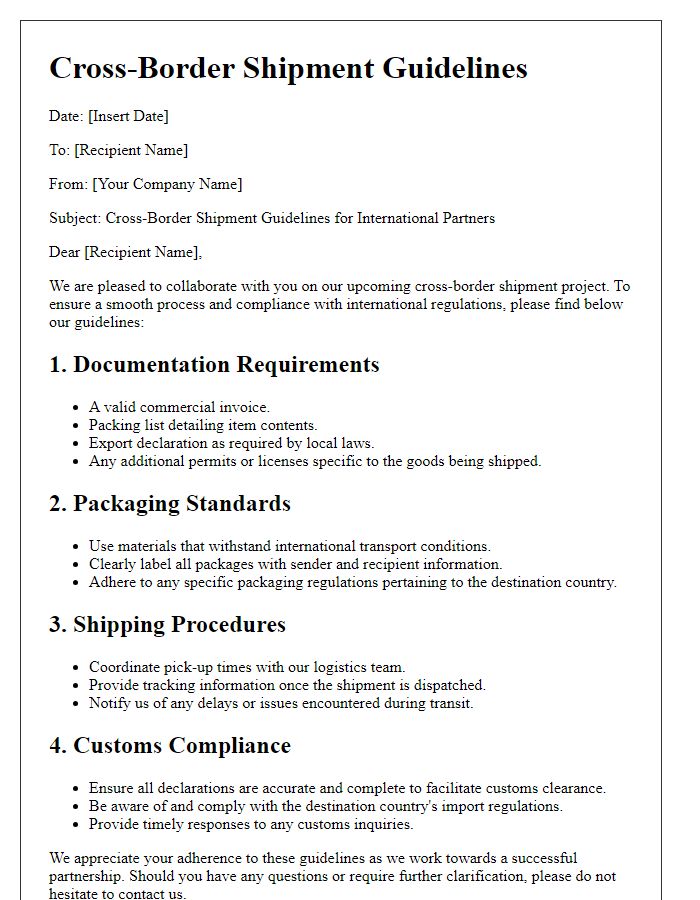 Letter template of cross-border shipment guidelines for international partners