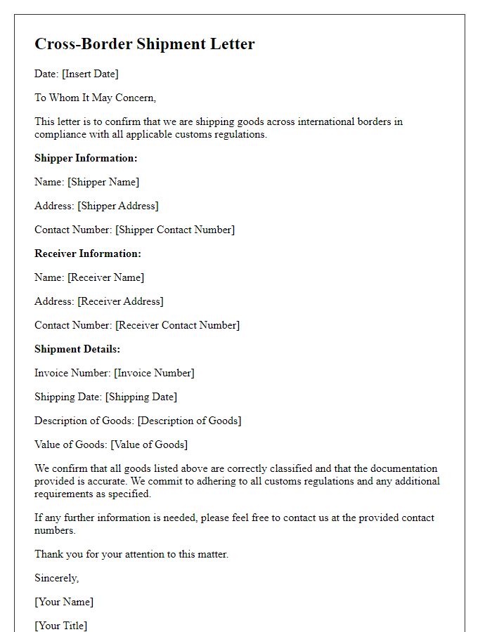 Letter template of cross-border shipment letter for customs regulations