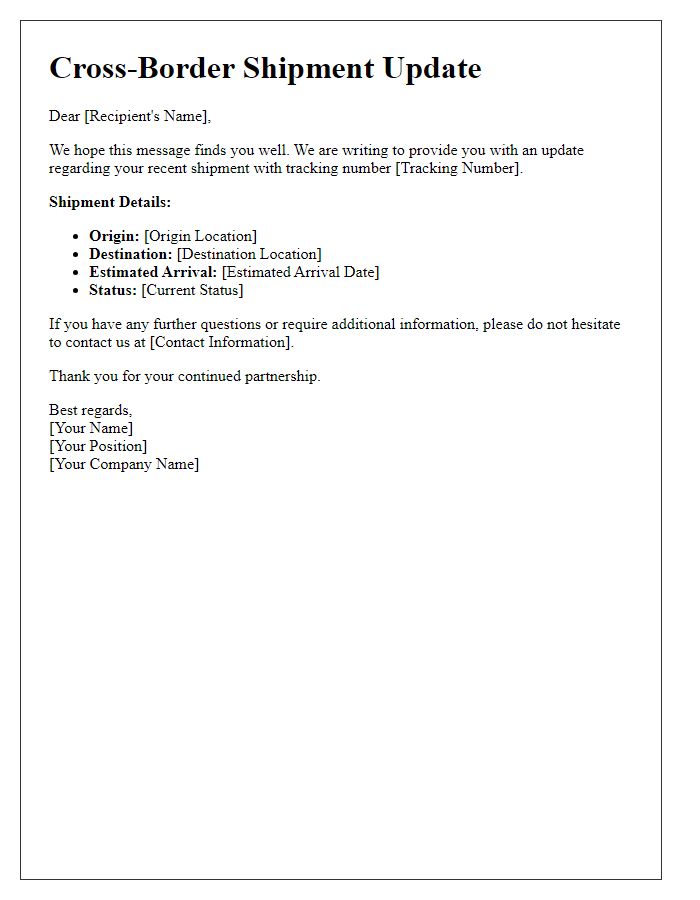 Letter template of cross-border shipment updates for trading companies