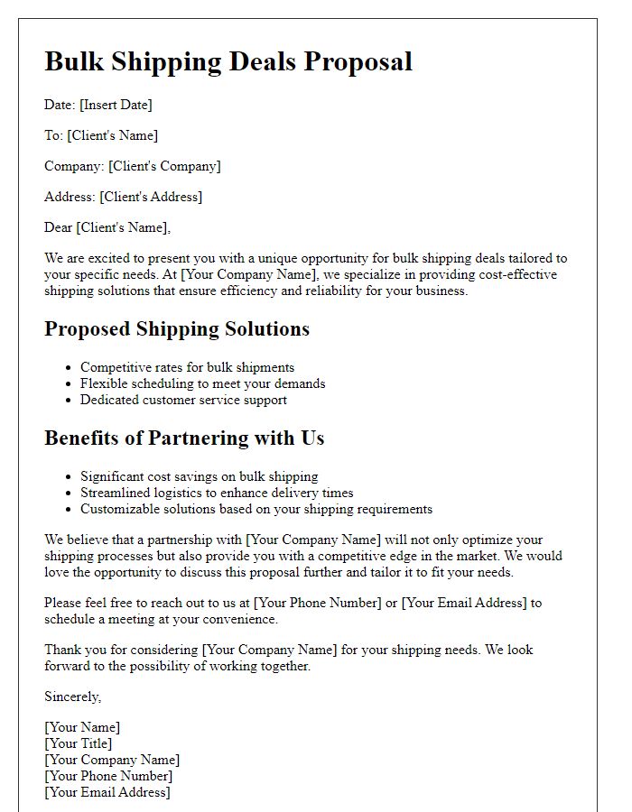 Letter template of bulk shipping deals for potential clients