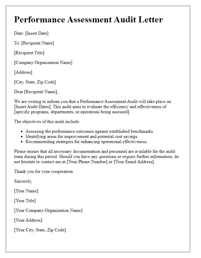 Letter template of Performance Assessment Audit